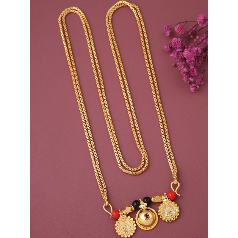 VRAJ FASHION JEWELLRY 1 GRAM GOLD PLATED 30 IN LONG DOUBLE BOX CHAIN VATI MANGALSUTRA FOR Adult-Uni