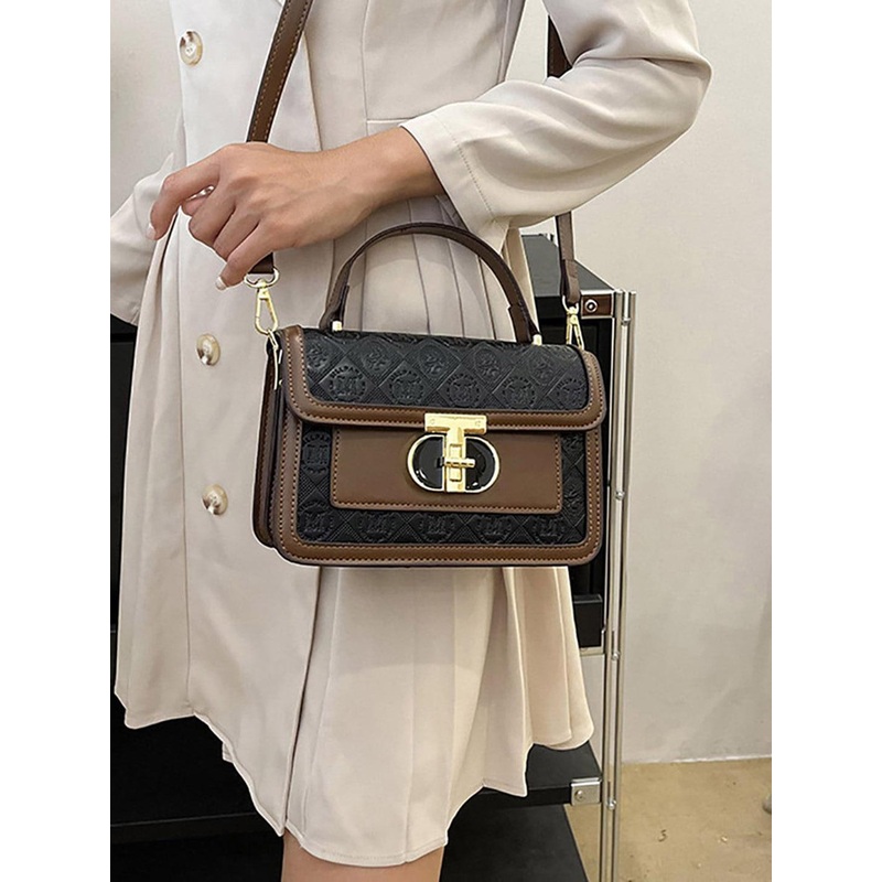 Women’s Embossed Design Handbag with Turn Lock