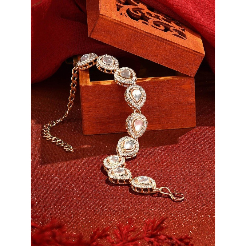 Zaveri Pearls Gold Plated Kundan Studded Link Bracelet
