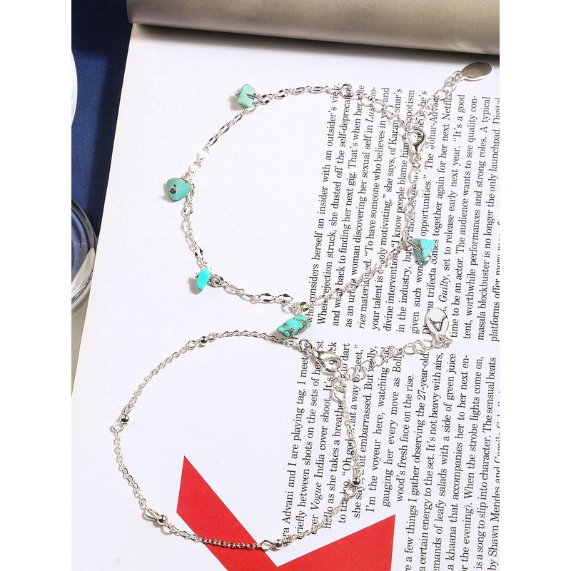 Accessorize London Women Set of 2 Stone Charm Anklets