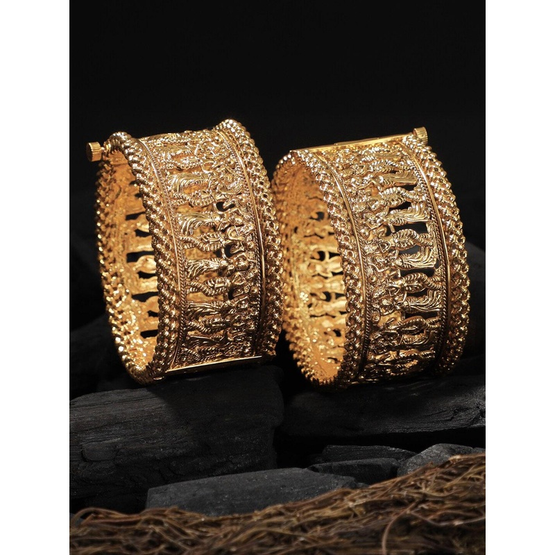 Adwitiya Collection Set Of 2 Gold-Plated Temple Antique Bangles