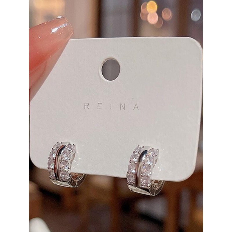 AKISON JEWELS Women White Hoop Crystals Earrings