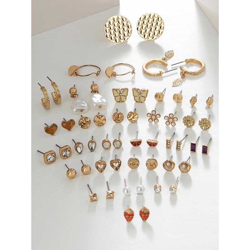 AMI Set of 27 Gold-Toned Contemporary Gold-Plated Studs Drop & Semi-Hoops Earrings