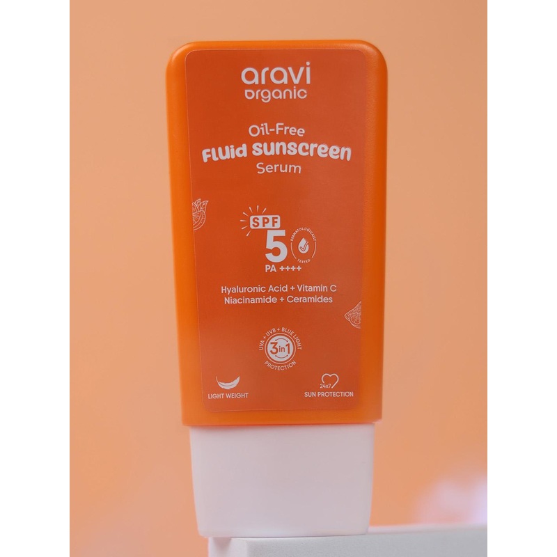 Aravi Organic Oil-Free SPF 50++++ Fluid Sunscreen With Vitamin C – 50ml