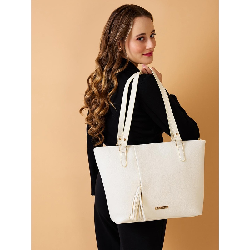 DressBerry X CAPRESE Scotty Women White Medium Tote Bag