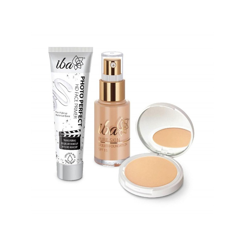 Iba Foundation + Compact + Primer Face Makeup Combo for Wheatish Skin Tone – Golden Beige