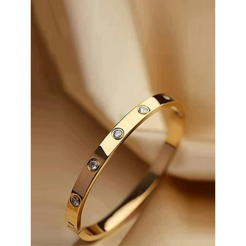 Jewels Galaxy Women Gold-Plated American Diamond Bangle-Style Bracelet