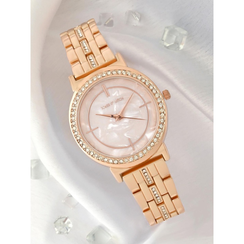 JOKER & WITCH Women Rose Gold-Toned Patterned Dial & Rose Gold Toned Stainless Steel Straps Analogue Watch