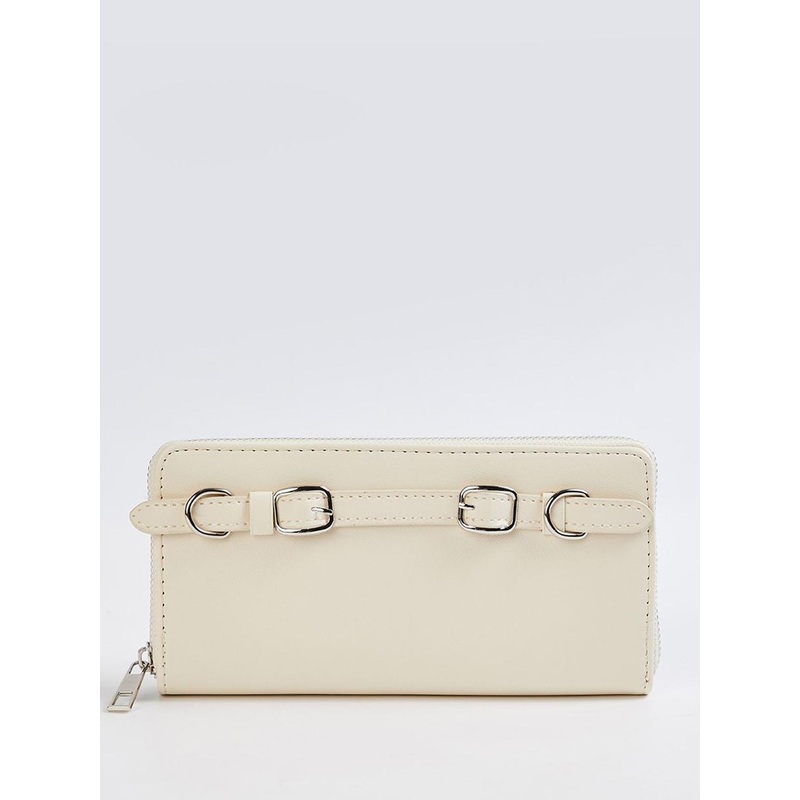 max Women Buckle Detail Textured Zip Around Wallet