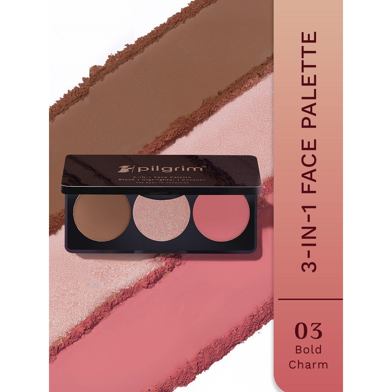 Pilgrim 3 in 1 Face Palette Blush, Highlighter & Contour – 12 g – Bold Charm 03