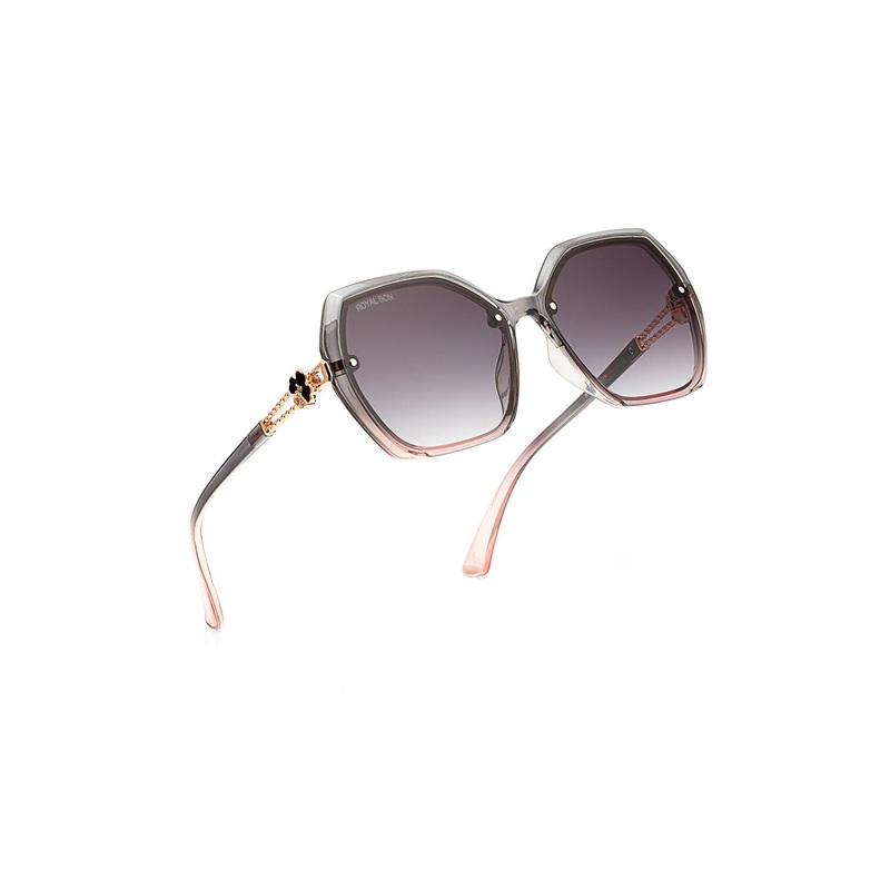 ROYAL SON Women Grey Lens & Gunmetal-Toned UV Protected Butterfly Sunglasses CHIWM00115-C2