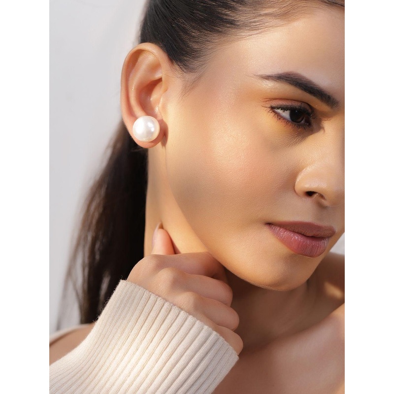 Rubans 18K Gold-Plated Pearls Beaded Spherical Shaped Studs