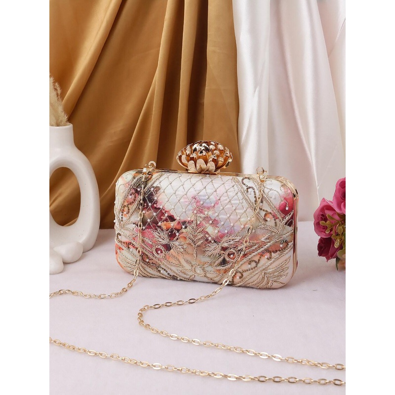 Swisni Women Embellished Fabric Box Clutch