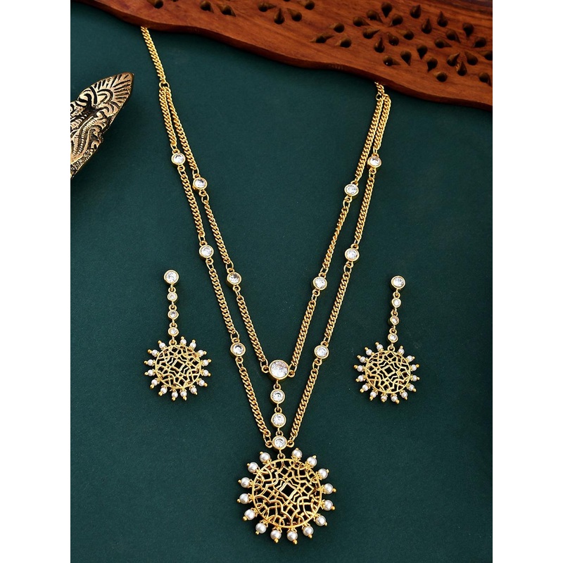 Voylla Nazakat Nazia Gold-Plated Pearl Beaded & Stone Studded Necklace Set