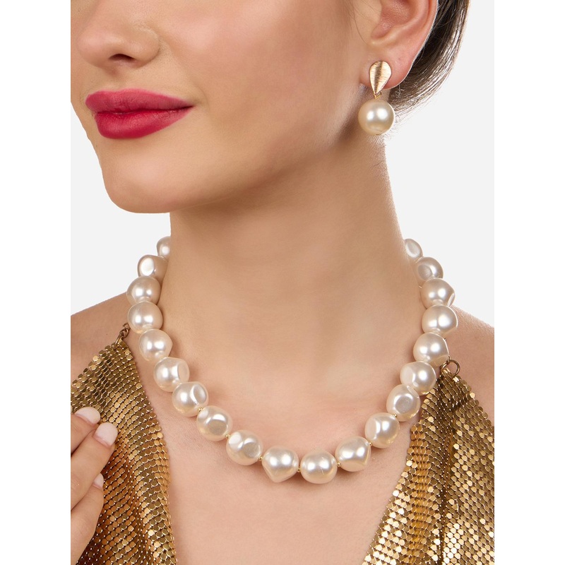 Zaveri Pearls Gold-Plated Embellished Pearl Jewellery Set