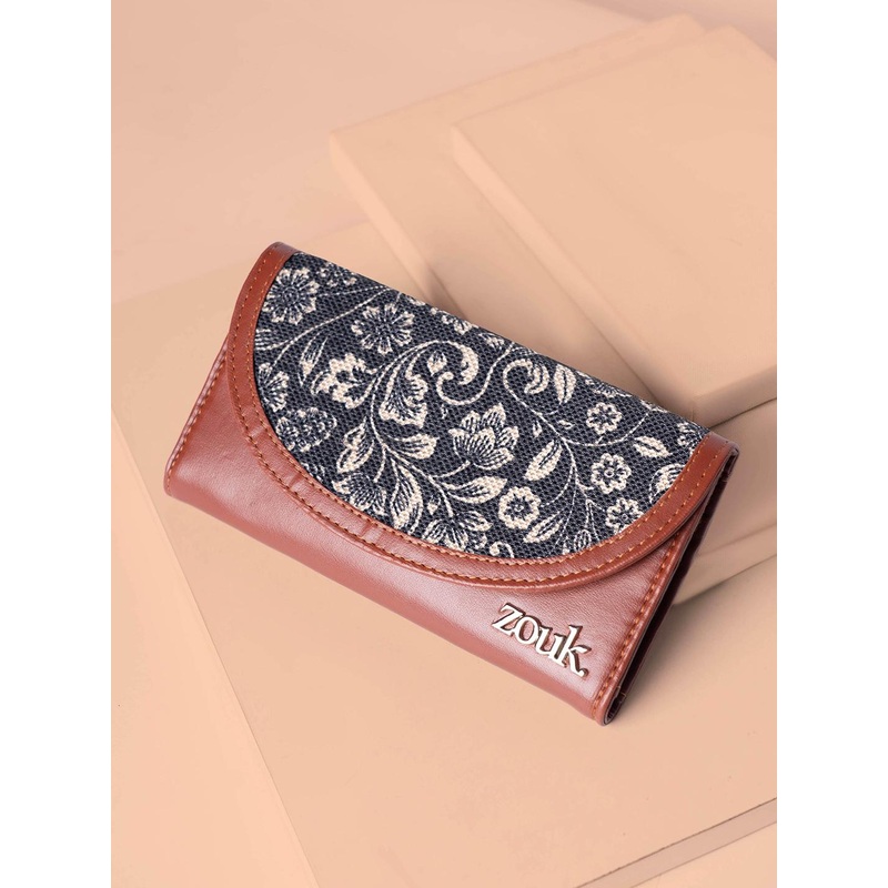 ZOUK Women Ethnic Motifs Printed Leather Card Holder FloMotif Kyra Flap Wallet
