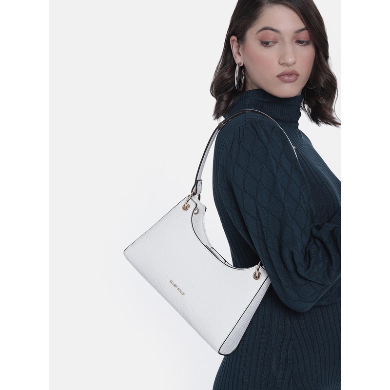 Allen Solly White Animal Textured Structured Hobo Bag