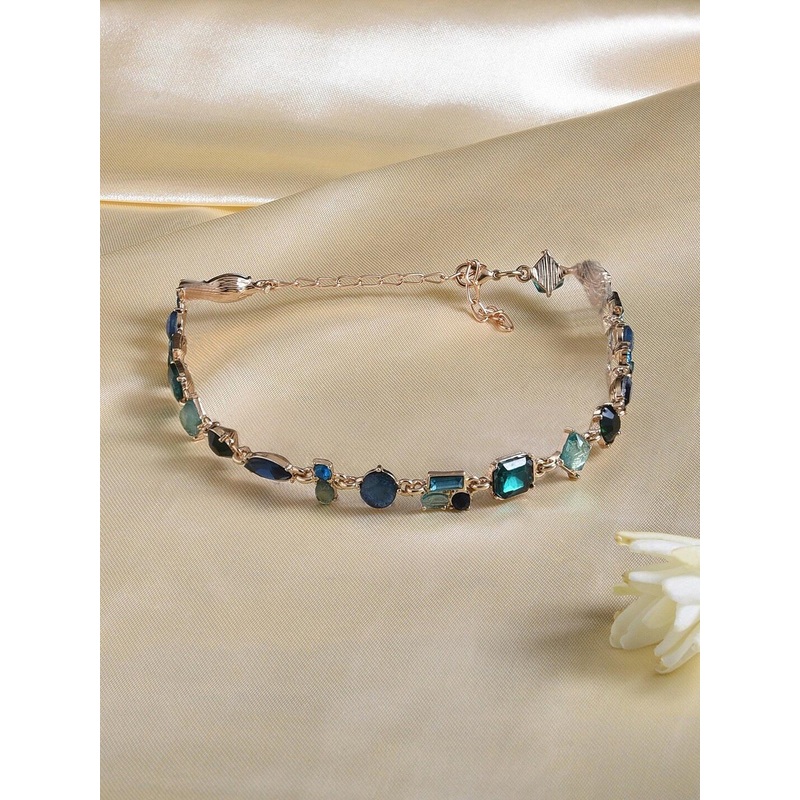 AMI Gold-Plated Artificial Stones Studded Contemporary Necklace