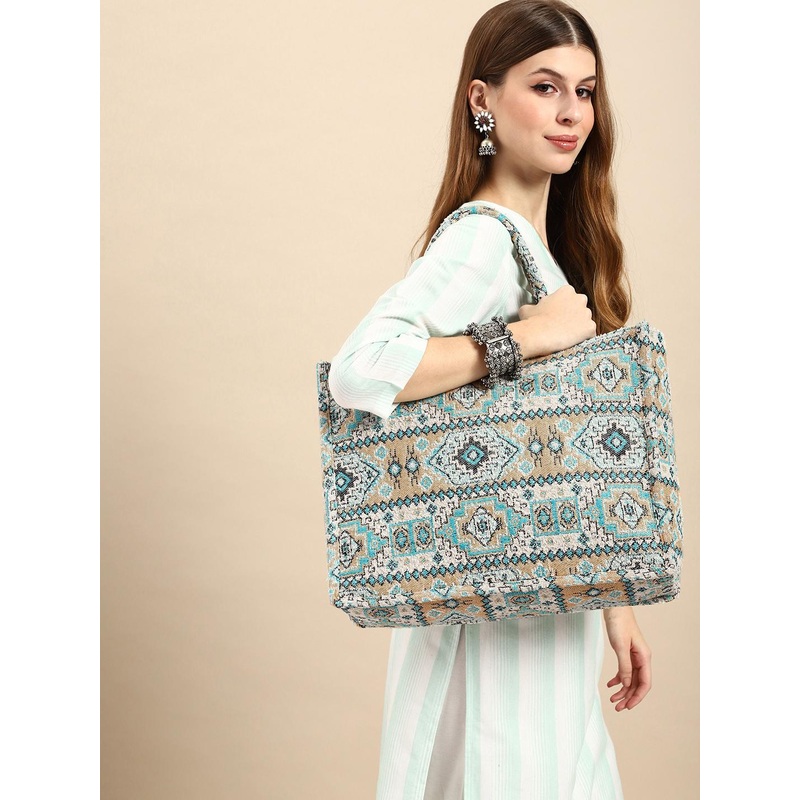 Anouk Ethnic Motifs Printed Embroidered Oversized Shopper Tote Bag