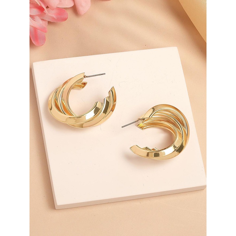 Bohey by KARATCART Gold-Plated Contemporary Half Hoop Earrings
