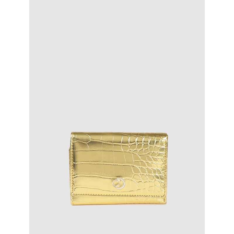 Caprese Women Gold-Toned Animal Textured Three Fold Wallet