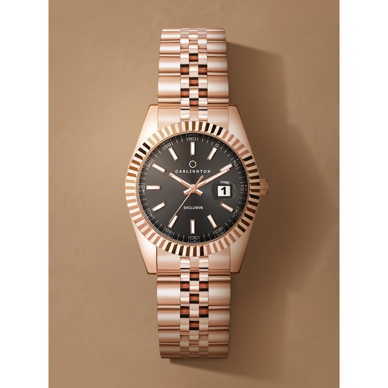 CARLINGTON Women Bracelet Style Straps Analogue Watch Exclusive 8811 Rose Black Ladies