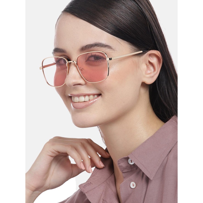 Carlton London Women Pink Lens & Gold-Toned Rectangle Sunglasses with UV Protected Lens