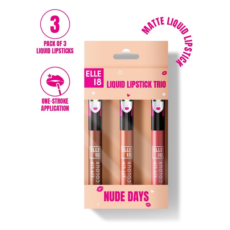 ELLE 18 3-Pcs Long Lasting Liquid Lipstick Kit 5.6 ml each – Nude Days