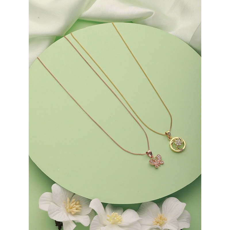 Jazz and Sizzle Set Of 2 Rose Gold Plated & Gold Plated Pendant With Chain