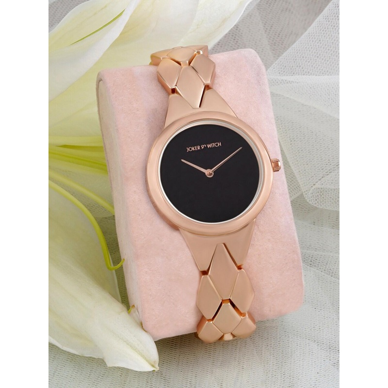 JOKER & WITCH Women Black Dial & Rose Gold Bracelet Style Analogue Watch AMWW617