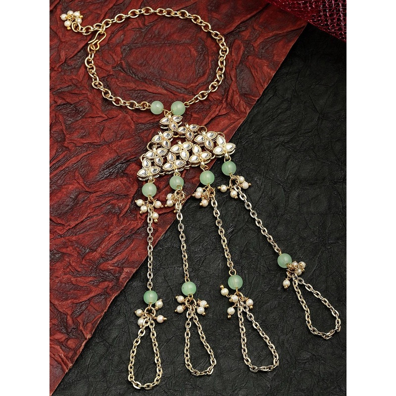 KARATCART Women Green Kundan Gold-Plated Ring Bracelet