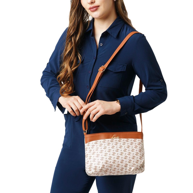 Lavie Floral Printed Structured Sling Bag with Cut Work