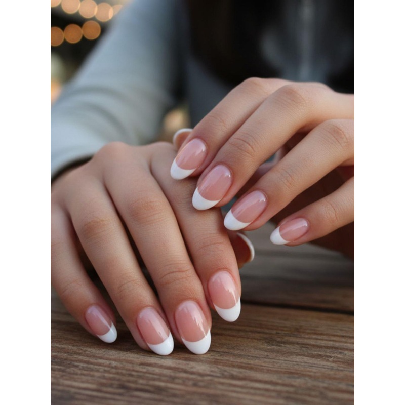 LICK 24 Pcs Glossy Frensh Fake Reusable Artificial Press On Nails – Nude