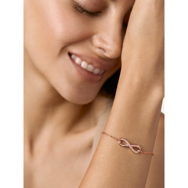 MINUTIAE Women Brass Crystals Handcrafted Rose Gold-Plated Infinity Link Bracelet