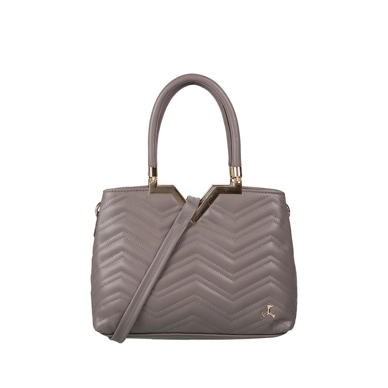 Mochi Grey Textured Structured Handheld Bag with Quilted Detail