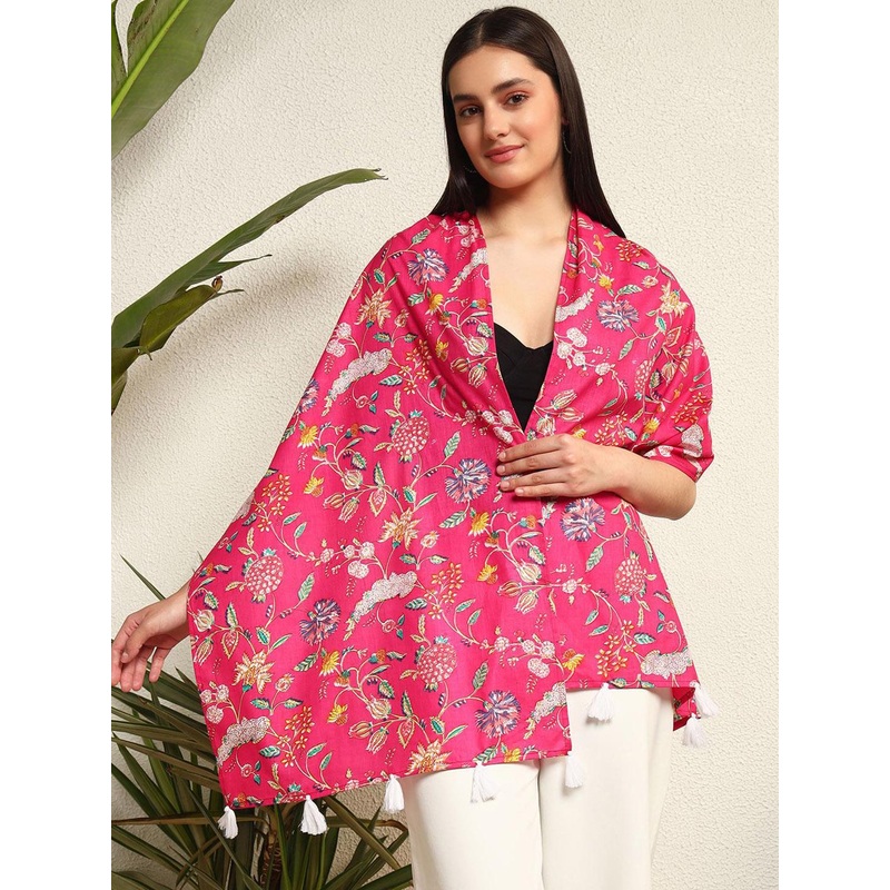 Ravaiyaa Women Printed Tasselled Cotton Scarf