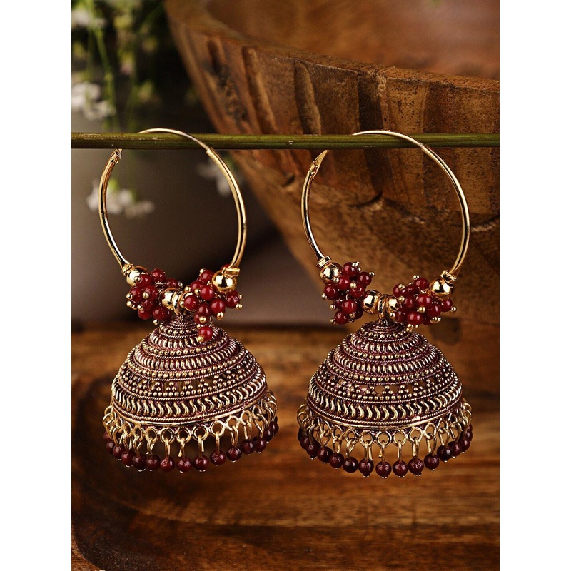 Shining Diva Maroon Contemporary Jhumkas Earrings