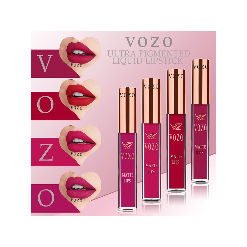 VOZO Set Of 4 Matte Lips Liquid Lipsticks-4 ml Each Shades-101-104-105-106
