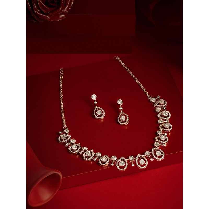 Zaveri Pearls Rose Gold-Plated Cubic Zirconia Stone Studded Jewellery Set