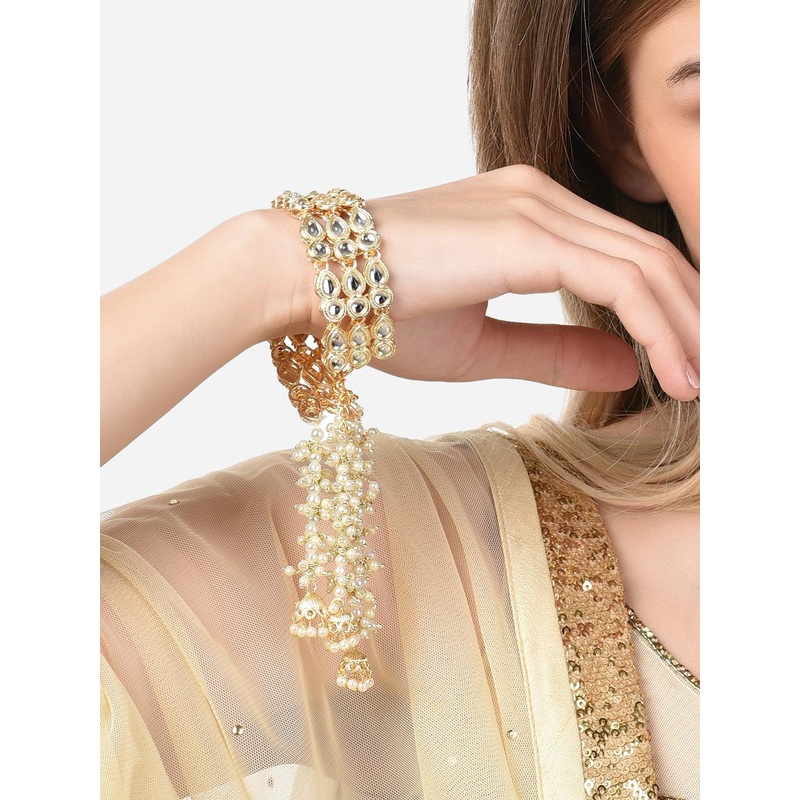 Zaveri Pearls Women Gold-Toned & White Kundan Gold-Plated Bangle-Style Bracelet