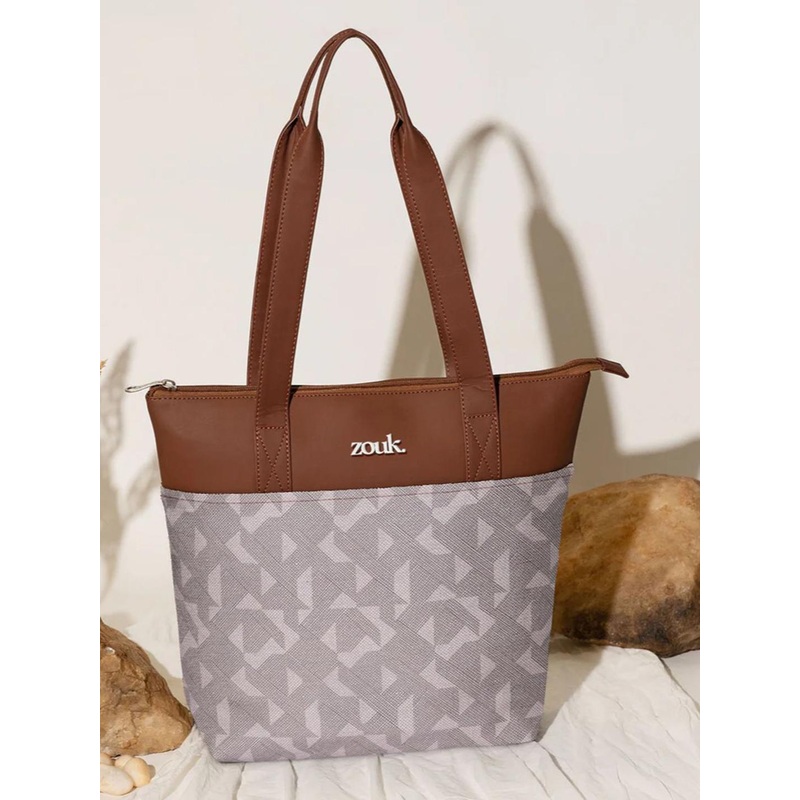 ZOUK Printed Shopper Jute Tote Bag