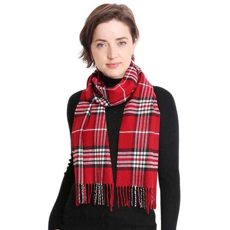 Alexvyan Women Checked Woollen Cashmere Winter Scarf