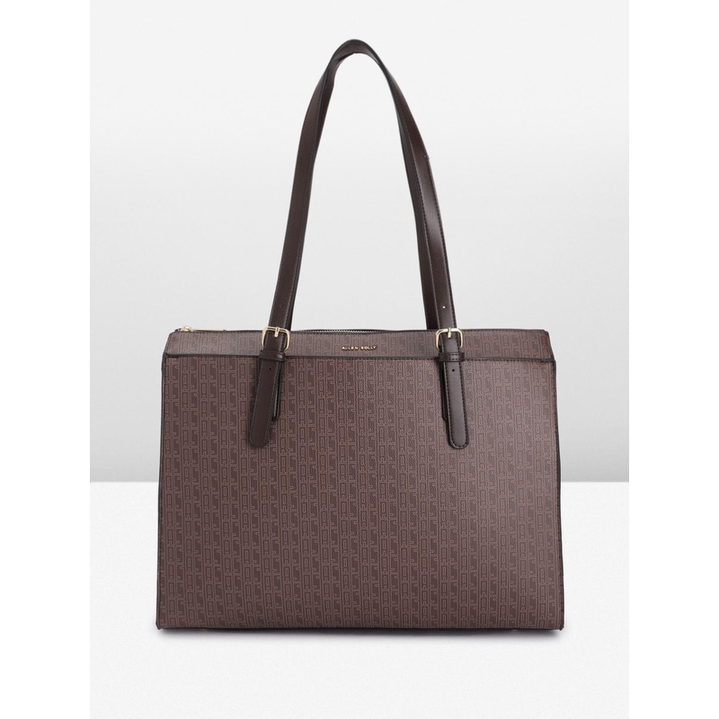 Allen Solly Brand Logo Print PU Oversized Structured Shoulder Bag