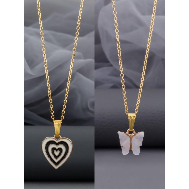 Birado Jewellery Set Of 2 Stainless Steel Gold-Plated Enamelled Minimal Necklace