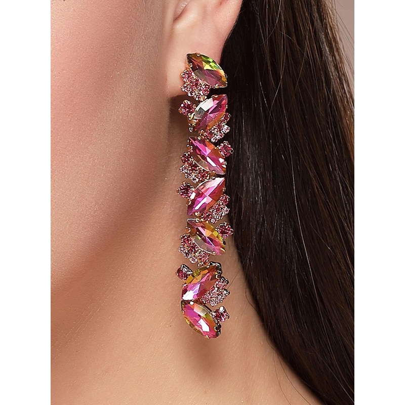 Bohey by KARATCART Gold-Plated Rhinestone Studded Diamond Shaped Drop Earrings