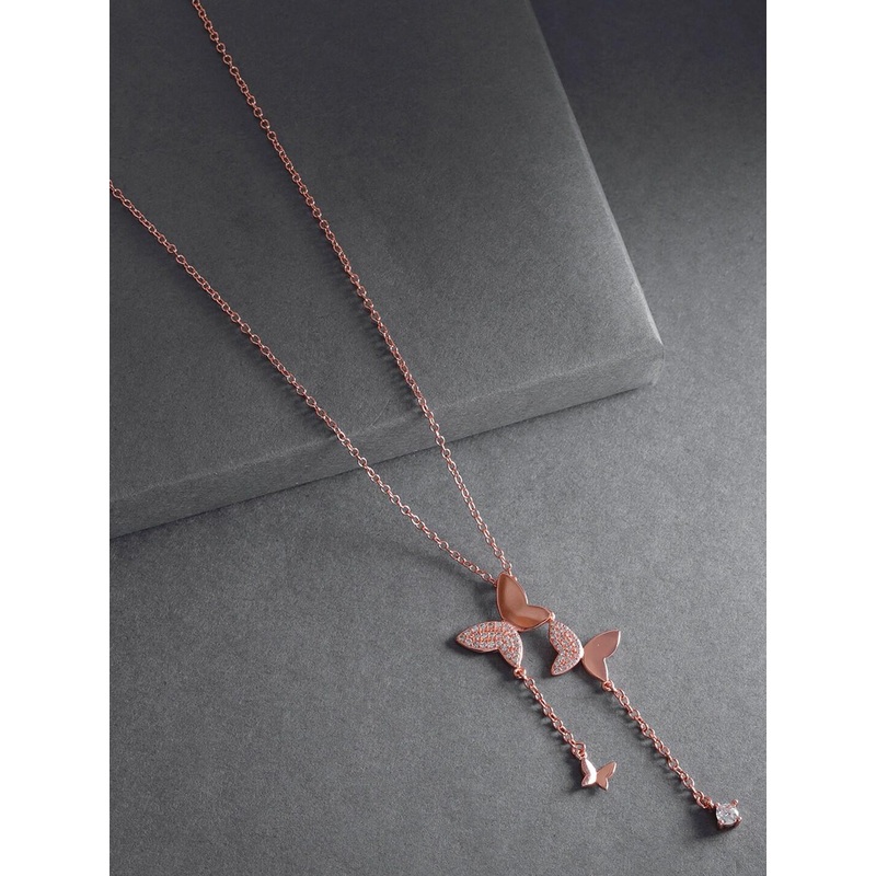 Designs By Jewels Galaxy Rose Gold-Plated Stone-Studded Pendant With Chain
