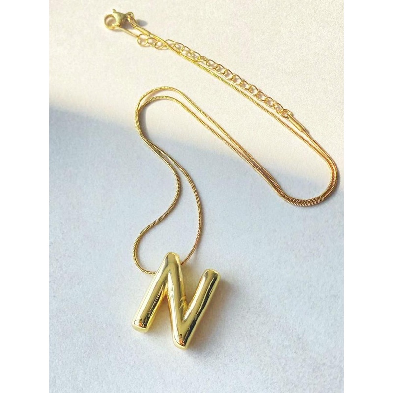 DIVASTRI Gold-Plated Stainless Steel Anti-Tarnish N Initial Alphabet Pendant With Chain