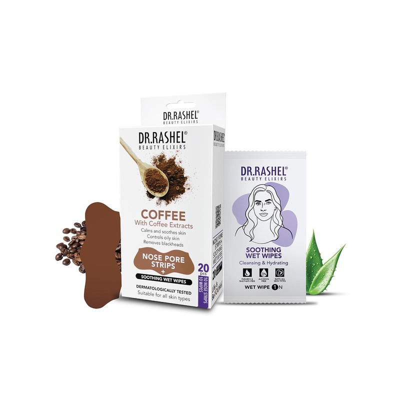 DR.RASHEL Pack of 20 Coffee Nose Strips & Wet Wipes -10 Strips & 10 Wipes