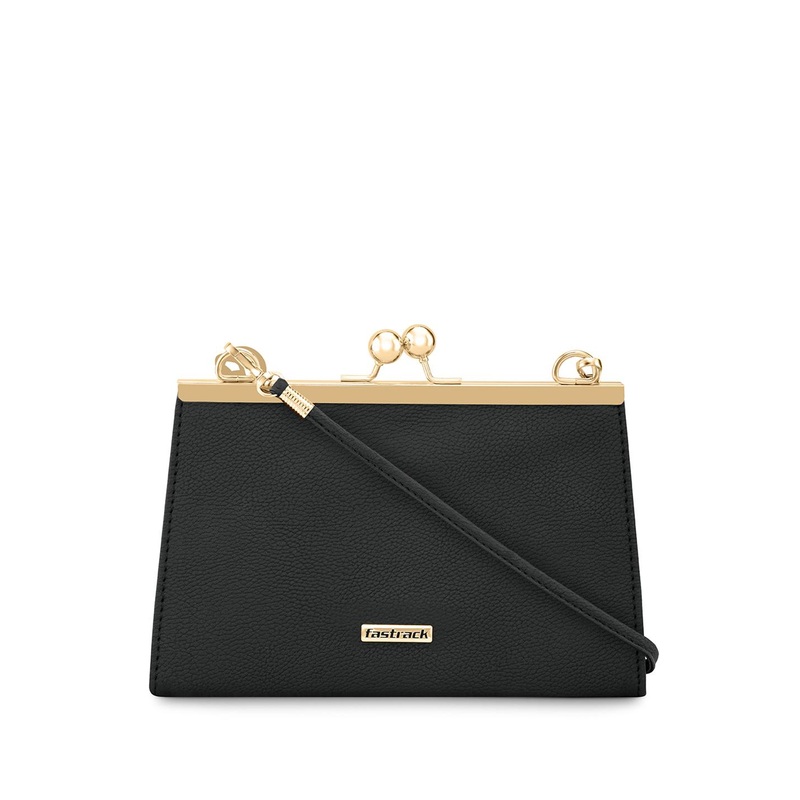 Fastrack Black Solid Clutch with Shoulder Strap