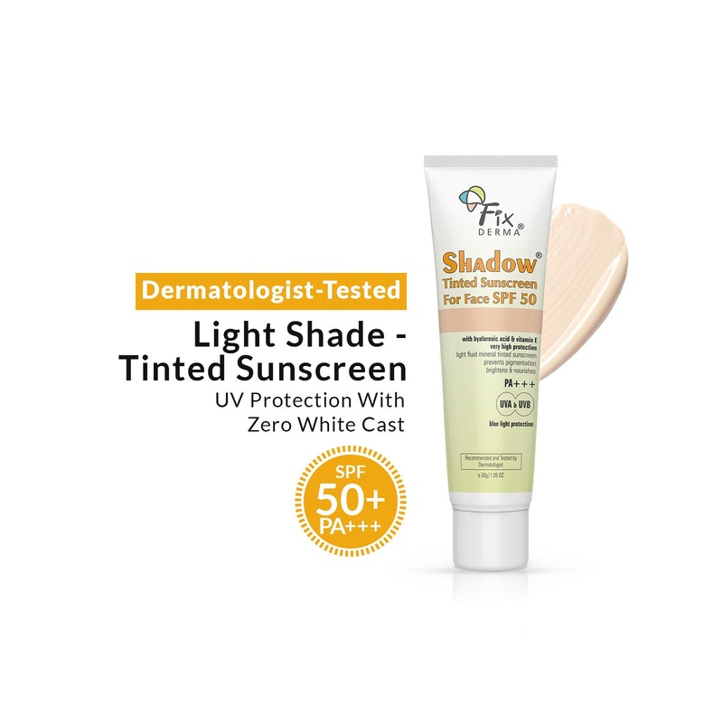 FIXDERMA Shadow Tinted SPF 50 PA+++ Sunscreen with Vitamin E & Hyaluronic Acid – 30 g